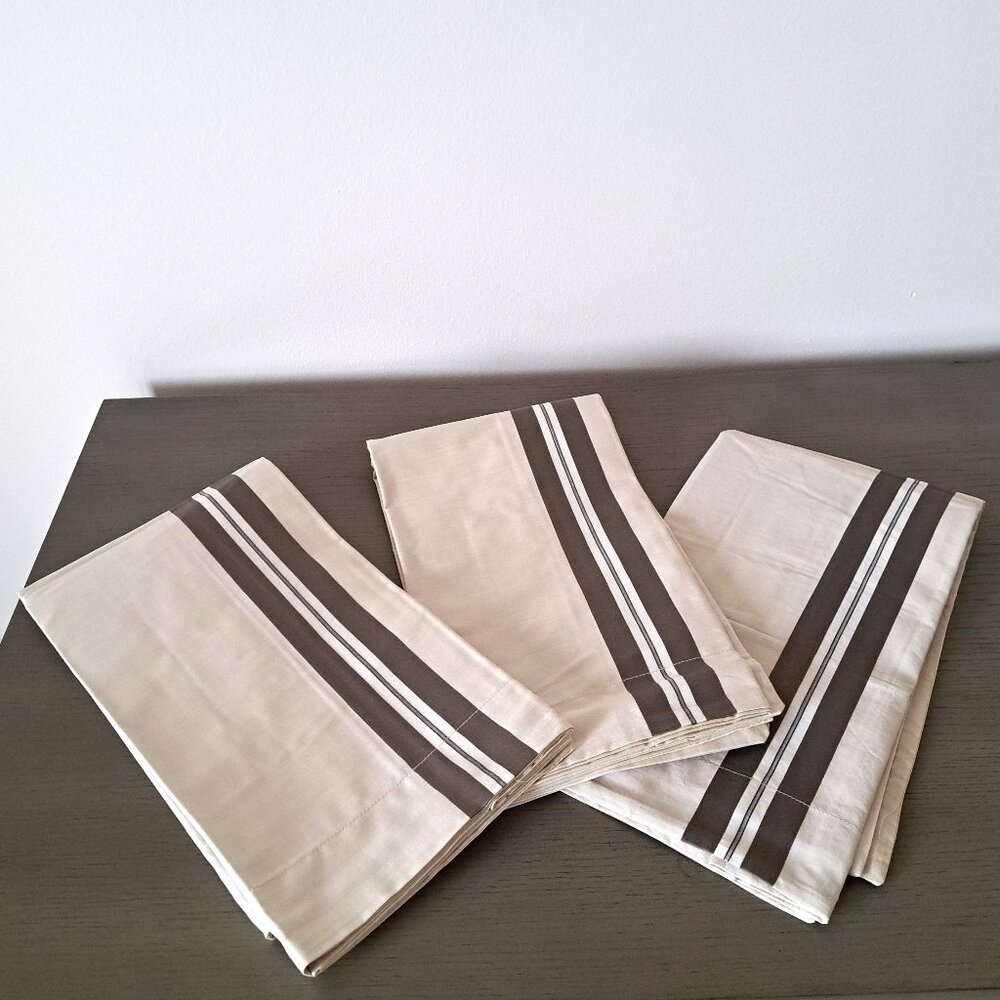 Le Telerie Toscane Italian Luxury Cream Cotton Pillow Shams Covers Queen  3pc